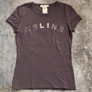 Celine Light Purple Logo Baby Tee. Size Small